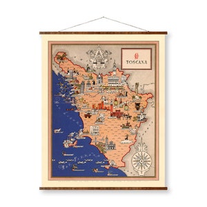 Toskana Italien Vintage Stadt Karte auf fertig zum Aufhängen Dekorative Antike Wanddekor Karte Rolle