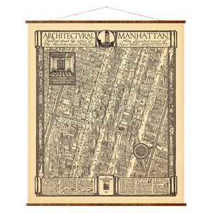 Mapa arquitectónico vintage de Manhattan, listo para colgar, enrollable, decorativo, antiguo, de Nueva York