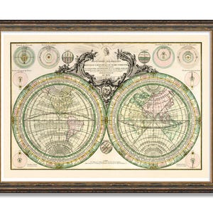 Vintage Maps, Old Map, Map of the Winds, Antique Wall Poster, 17th Century Hemisphere Print, Farmhouse Decor Gift