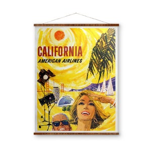 California American Airlines Vintage Poster Illustrations on Canvas Art Ready to Hang Antique Decor Roll Down Canvas Scroll