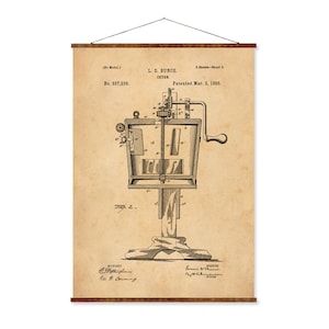 Churn Vintage Patent Illustrations Ready to Hang Roll Down Industrial Decorative Farmhouse Canvas Scroll