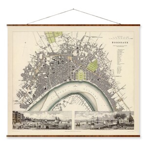 Bordeaux Vintage Europäische Stadt Karte auf dekorativer antiker Wanddekor-Kartenrolle von Frankreich, fertig zum Aufhängen