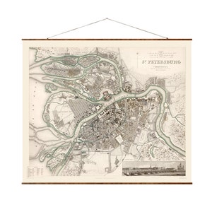 St. Petersburg Vintage Stadtplan auf Leinwand Dekorative Antike Wanddekor Karte Rolle von Russland, fertig zum Aufhängen