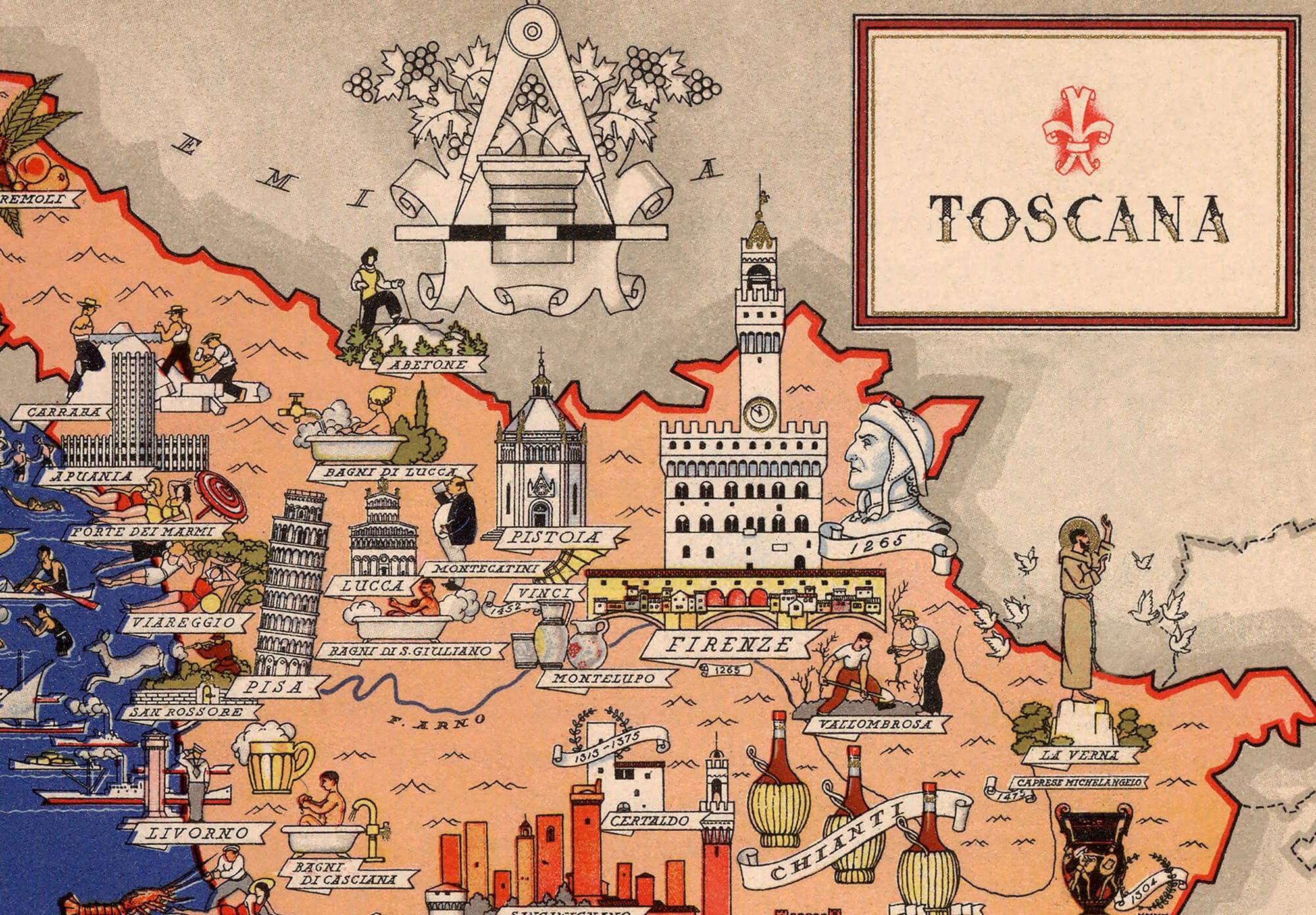 Map of Tuscany Italy Vintage European City Poster Print on Etsy