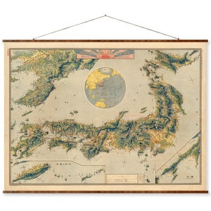 Mapa desplegable vintage de Japón sobre lienzo
