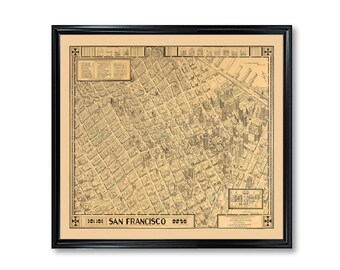 San Francisco Architectural Map City Map Poster Print Vintage Wall Decor