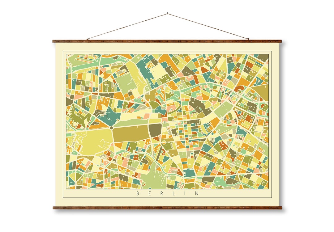 Berlin City Mosaic Art Map Vintage Colored on Ready to Hang Roll Down ...