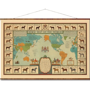 Pferde Weltkarte auf Leinwand Dekorative Rollkarte der Welt Vintage farbige Land Home Dekoration