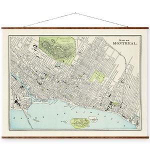 Mapa de Montreal, Canadá, mapa vintage de la ciudad sobre lienzo enrollable listo para colgar, decoración de pared antigua decorativa, mapa de desplazamiento