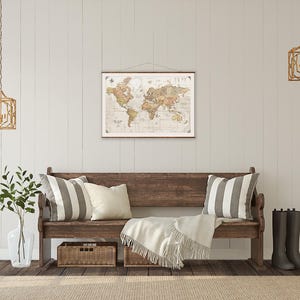 World Map Canvas: Up to Date, Vintage Style Scroll - Handmade Wall Decor image 4