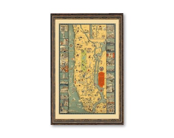 Vintage Manhattan Map Print: 1933 Pictorial Wall Decor