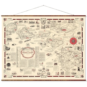 Hawaiianische Inseln Karte Vintage Landkarte auf bereit zum Aufhängen Leinwand Dekorative Wandrolle Karte von Hawaii