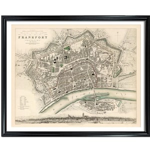 Frankfurt Map Vintage European City Map Decorative Antique Map on Matte Paper