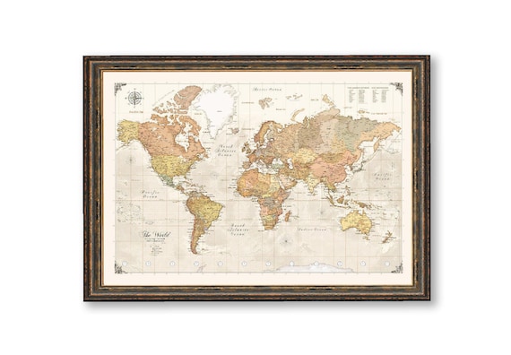 World Map Poster: Push Pin - Up to Date - Vintage Style