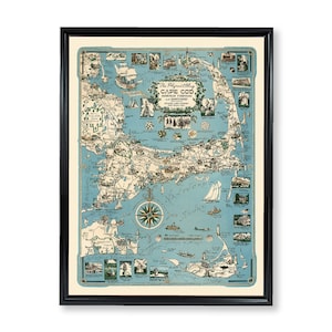 Cape Cod The Pilgrim Map of Martha&#39;s Vineyard and Nantucket Vintage Poster Print on Matte Paper Decorative Antique Wall City Street Map