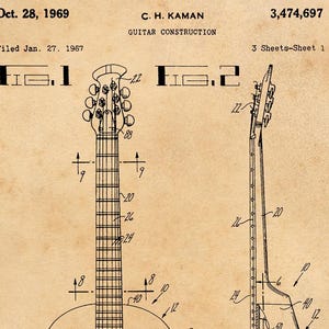 Acoustic Guitar Patent Art: Vintage Industrial Style - Wall Decor afbeelding 4