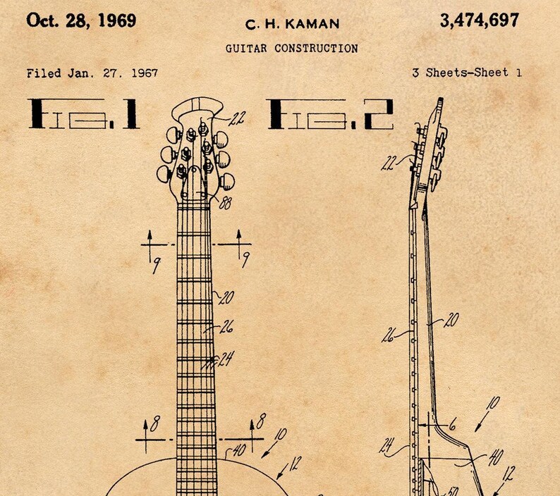 Acoustic Guitar Patent Art: Vintage Industrial Style - Wall Decor afbeelding 4