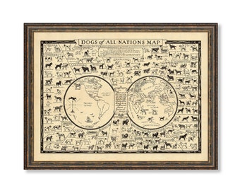 Dogs of All Nations Map Poster Print Vintage Home Decor Wall Map of Dogs