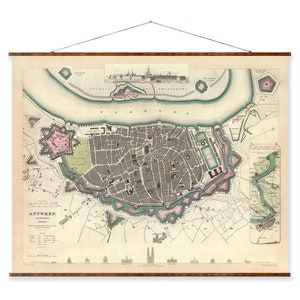 Mapa antiguo de la ciudad europea de Amberes sobre lienzo enrollable, listo para colgar, pergamino decorativo de Bélgica