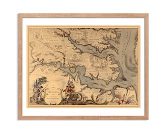 Vintage Virginia Map Print - Historic Yorktown Williamsburg Jamestown