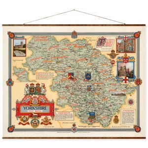 Mapa vintage de ciudades europeas de Yorkshire sobre lienzo enrollable, listo para colgar, decorativo, antiguo, decoración de pared, mapa pictórico, pergamino de Inglaterra