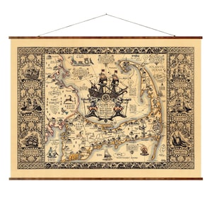Mapa pictórico vintage de Cape Cod, listo para colgar, enrollable, decorativo, antiguo, para colgar en la pared