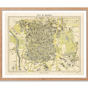Vintage Madrid Map Print: 1883 Antique European City Wall Art