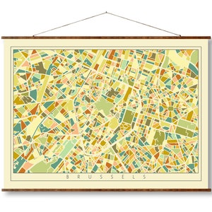 Carte artistique de la ville en mosaïque de Bruxelles, couleur vintage, prête à accrocher, dérouler sur toile, décoration murale antique décorative, défilement de la carte