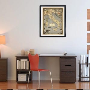 Póster ilustrado vintage del mapa de Italia y el Vaticano, impreso en papel mate. imagen 2