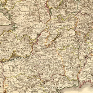 Map of Ireland 1797 Print Vintage Colored Map Country Home Wall Decor