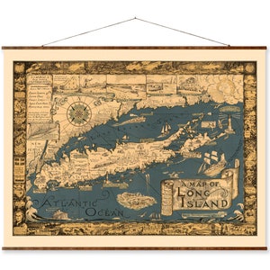 Mapa de Long Island Mapa de la ciudad vintage en lienzo enrollable listo para colgar Decoración de pared antigua decorativa Mapa pergamino de Long Island