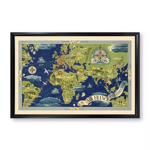 Vintage Air France Map Poster (1937 Airline Routes, Wall Decor)