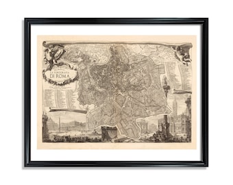 Map of Rome Vintage European City Poster Print on Matte Paper Decorative Antique Wall Decor City Map of Italy