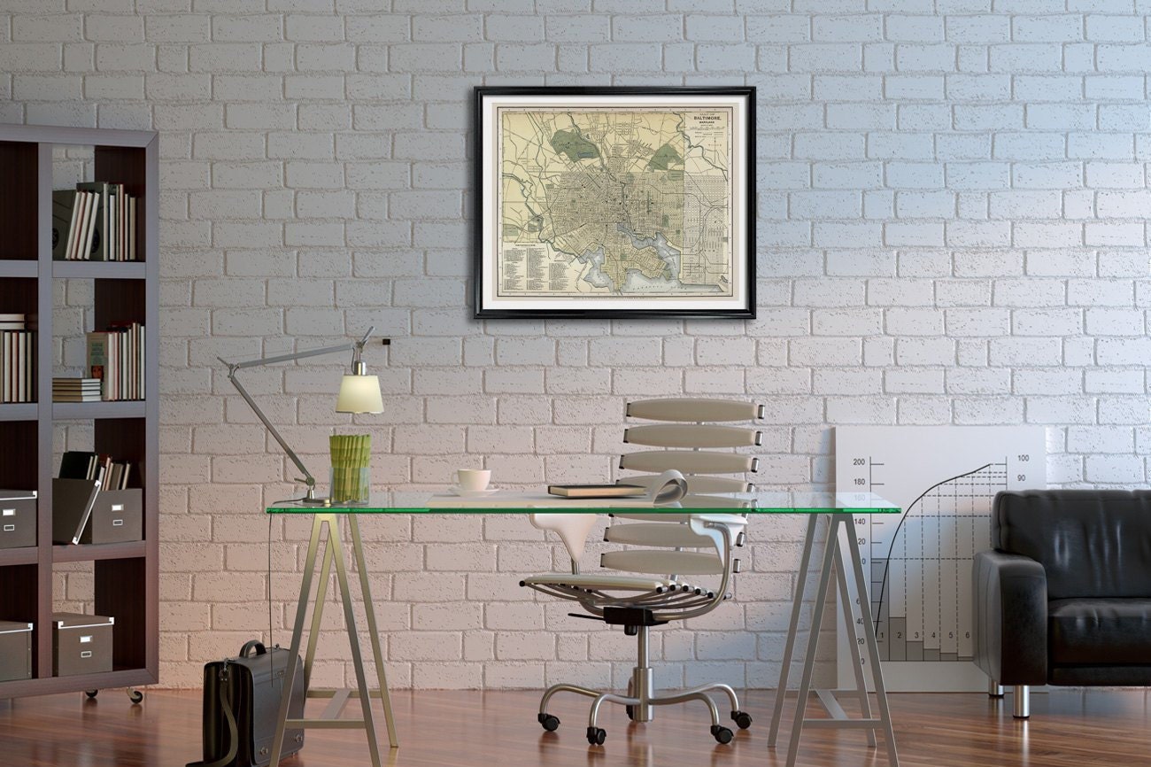 Baltimore City Map Vintage Poster Print on Matte Paper Etsy