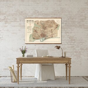 Barcelona Map 1890 Vintage Ready to Hang Roll Down Canvas Map ...