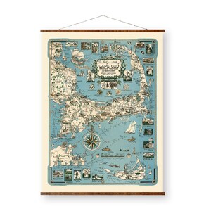 Cape Cod Die Pilgerkarte von Martha's Vineyard und Nantucket Vintage, fertig zum Aufhängen, dekorative antike Karte Leinwandrolle Wandbehang