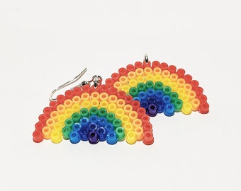 Boucles d'oreille argent 925 en perles - Pixel-art - Bijou fantaisie arc en ciel