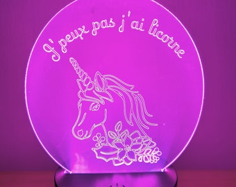 Veilleuse LED personnalisable - Je peux pas j'ai licorne - Toutes les couleurs RGB