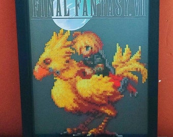 Tableau Chocobo de Final Fantasy en pixel art - Cadre mural en perles manga/animé FF VII