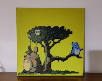 Tableau Totoro des studio Ghibli en pixel art - Cadre mural en perles manga/animé