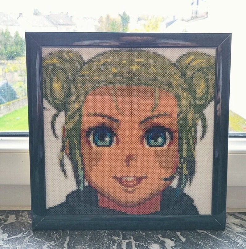 Tableau Portrait de Femme Style Rpg Japonais en Pixel Art - Cadre Mural Perles