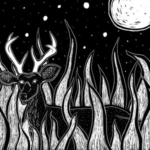 Good Night Deer - Digital Print - b&w