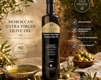 Moroccan Extra Virgin Olive Oil – Cold Pressed, Single Estate, High Polyphenol (500ml)