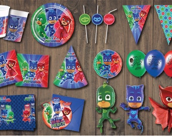 PJ Mask Party Decoration PJ Mask Party Supplies Birthday Party Favors Package Contains Tableware Plates Foil Latex Balloons Cake//Cupcake Toppers Banner Pennant PJ Mask Favor Birthday Decor