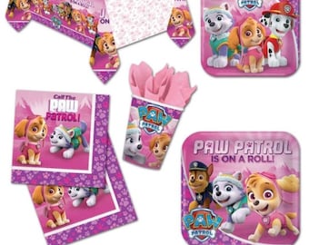 Pink Paw Patrol Sky & Everest Party Decor Supplies Tableware Balloons Napkins Plates Table cover Banner Cups