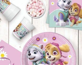 Skye Paw Patrol Sky & Everest Party Decor Supplies Tableware Balloons Napkins Plates Table cover Banner Cups