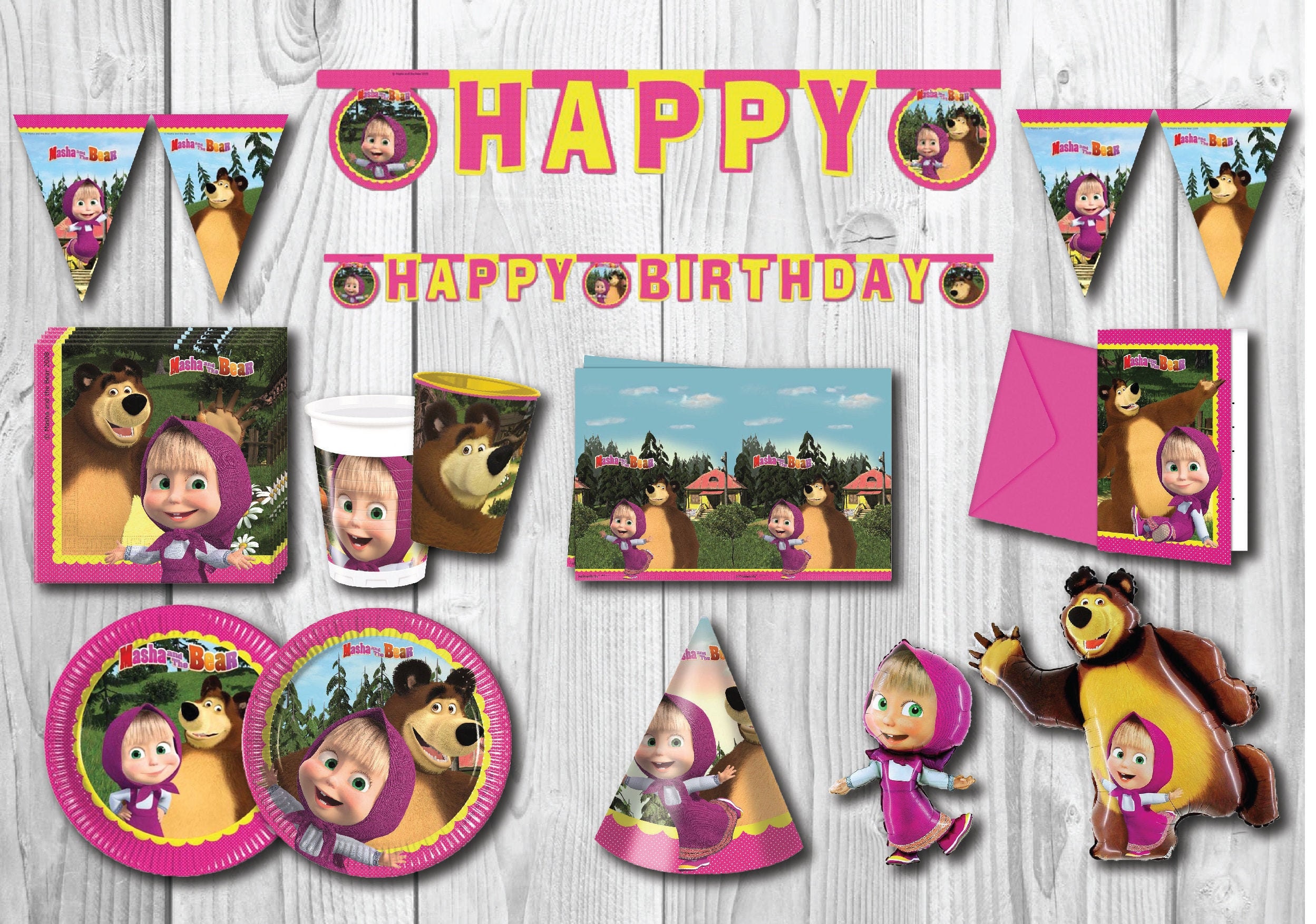MASHA and THE BEAR Party Decor Supplies Tableware Balloons | Etsy