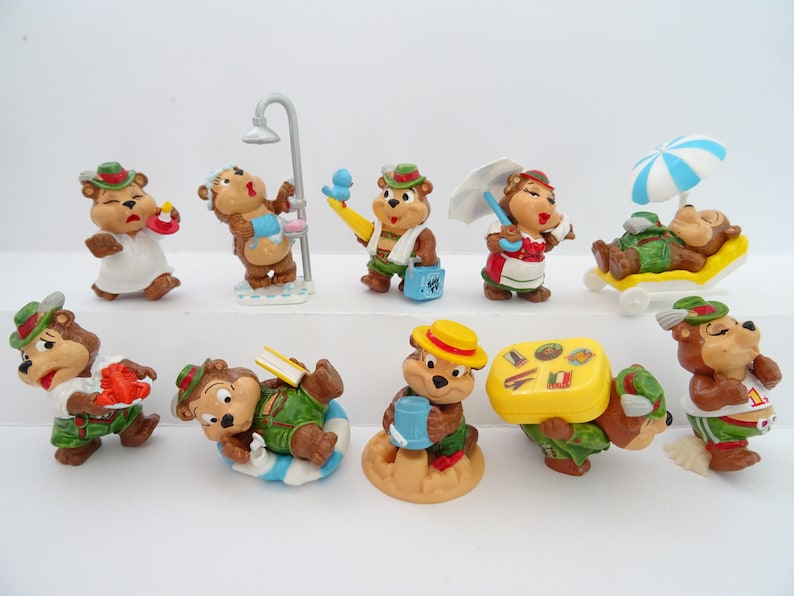 Kinder Surprise Vintage Toys Complete Collectible 10 Figures Set 1 paper Serie BEARS VACATION TEDDY Top Ten Teddies Figurines image 2