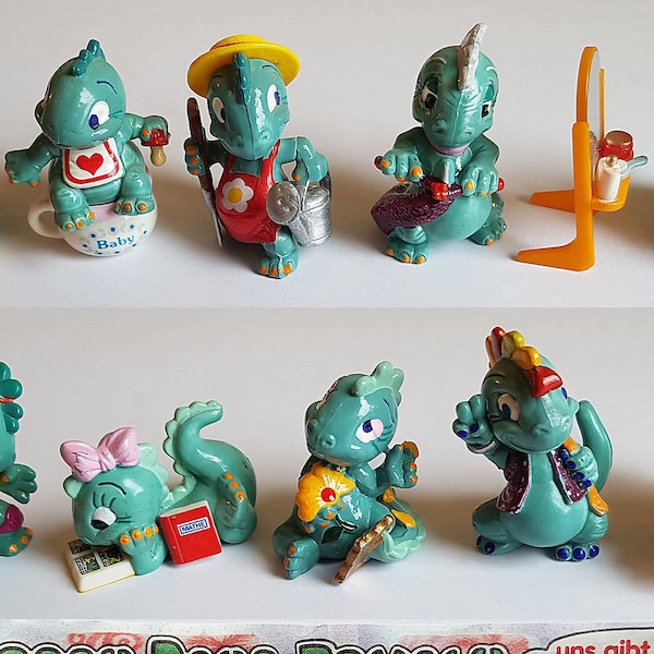 Completa 10 miniature impostare dinosauri famiglia Comic Kinder miniature di sorpresa 1997 dipinte a mano