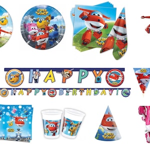 SUPER WINGS Party Supplies Decoration Tableware Cups Napkins Plates Tablecover Hats Flag  Banner Balloons